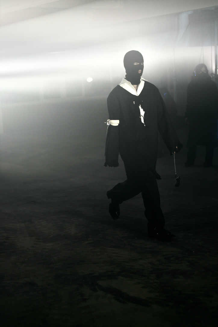 Dark runway silhouette with fog and backlight