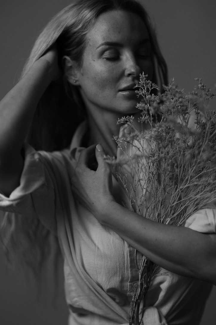 Portrait with flowers, soft light